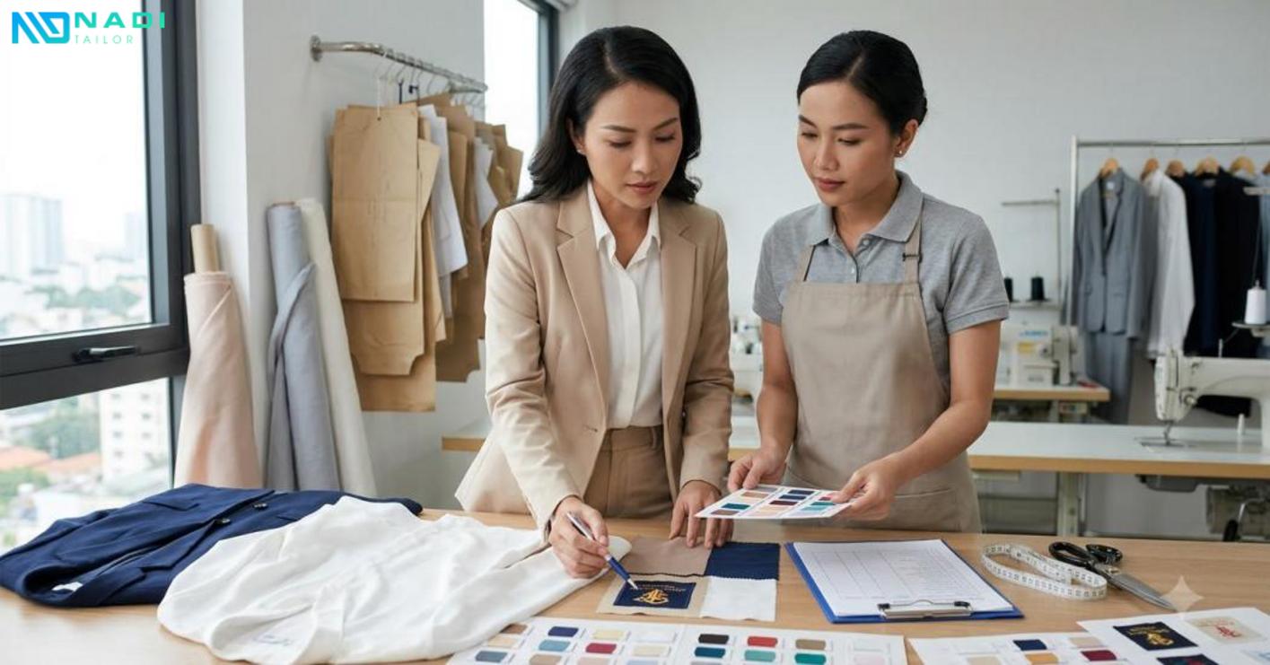 May đồng phục nữ cần cân bằng hình ảnh, ngân sách, tiến độ và tính ứng dụng cho từng vị trí.