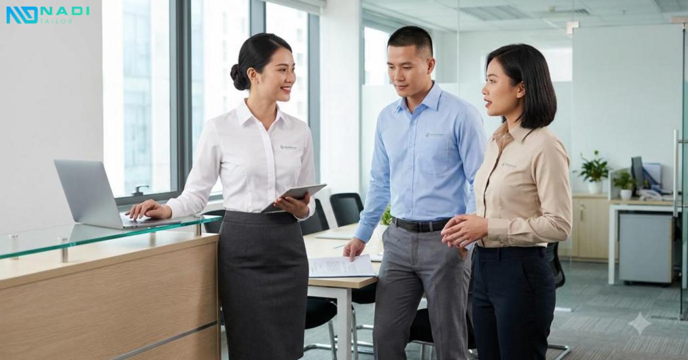 May đồng phục sơ mi cần cân bằng độ bền, tính ứng dụng và nhận diện doanh nghiệp.