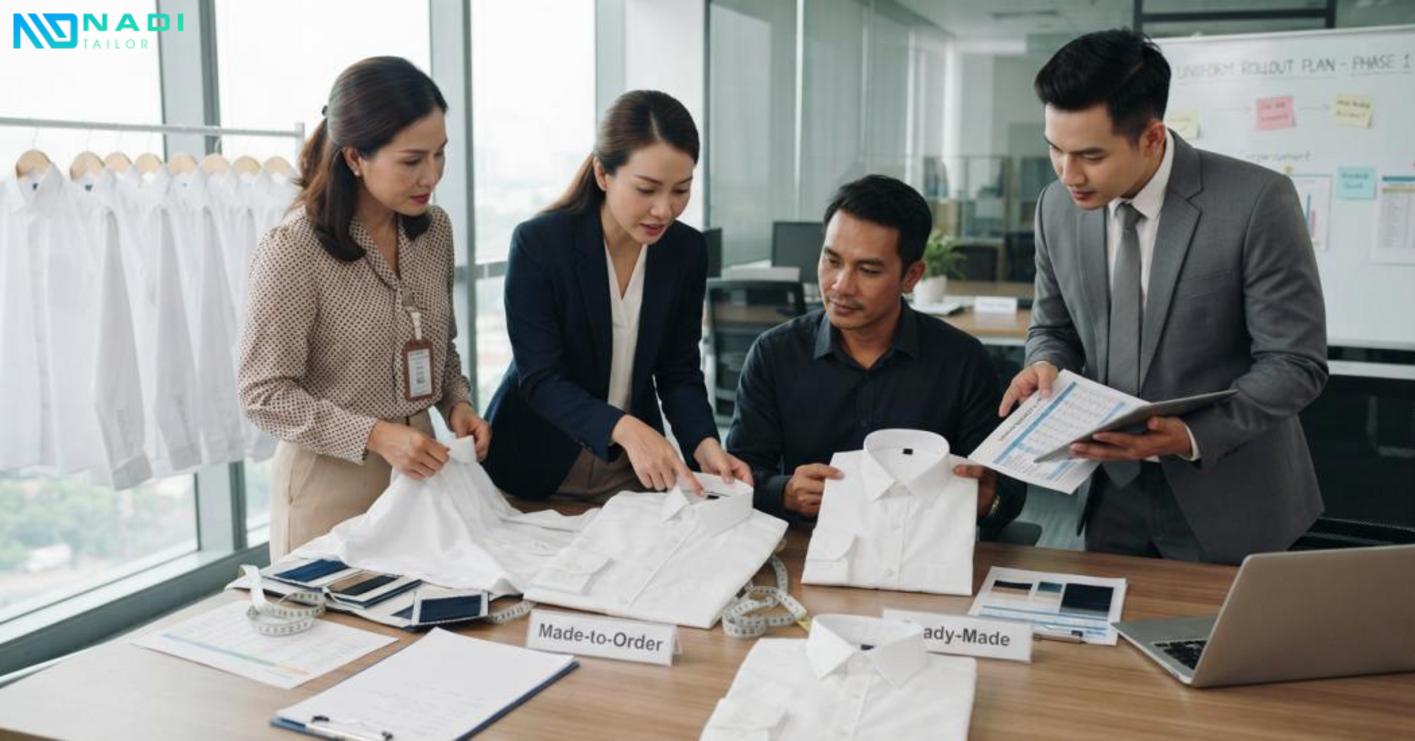 Lựa chọn đặt may đồng loạt hay may sẵn dựa trên tiến độ, quy mô và mức độ đồng bộ